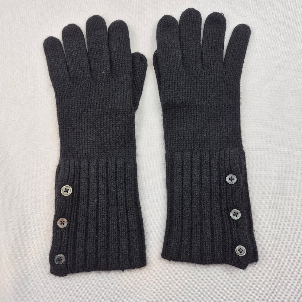 Vtg Y2K Banana Republic Cashmere Gloves Black Long Cuff Button 100% Cashmere